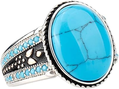 LRGKMCWT OP Vintage Bohemian Rings Larme Oval Opale Precious Pierre Sterling Silver Ring For Women Men Made by Natural Hand Turquoise Pierre Ring.. No stress, no delays — DIAYTAR Nigeria is your trusted shopping partner.