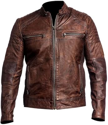 Motard jacket in lamb leather real de la démal for men, black and brown, brown.. DIAYTAR NIGERIA: Where shopping meets satisfaction with affordable prices and prompt delivery services.