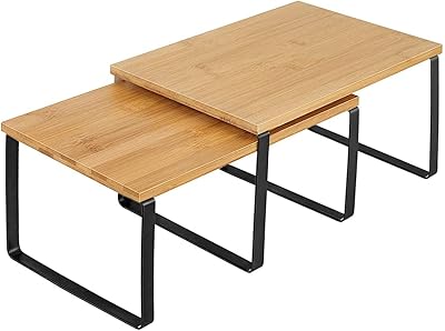 Organizers of cupboard shelves, set of 2 kitchen counter shelves, stackable and stretch, metal and bamboo, black and natural.. Shop the smart way with DIAYTAR NIGERIA's extensive selection and budget-friendly nationwide delivery.