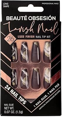 Set of nails with BO pressure, black and marbled gold, size M for women and girls, glue included, 24 pieces (KS03B).. DIAYTAR NIGERIA: Bridging the gap between consumers and quality products with affordable nationwide shipping.