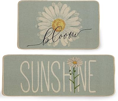 Geeory Lot of 2 kitchen carpets for floor, Bloom Sunshine motif, Blue Farm Decoration, Seasonal Holidays for the Kitchen of the House - 17 x 29 and 17 x 47 inches.. Navigate through thousands of products at pocket-friendly prices with DIAYTAR NIGERIA's easy-to-use platform.