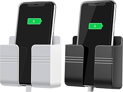 Anise wall phone support, adhesive phone support with hole for data cable receiver, phone holder for desk, bedroom and kitchen - black and white.. Wide range, low cost, fast delivery — that’s DIAYTAR Nigeria.