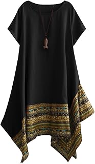 Irregular cotton dress and short -sleeved linen/long minnie b for women.. Experience the DIAYTAR difference with our vast product selection and delivery within 5-8 days.