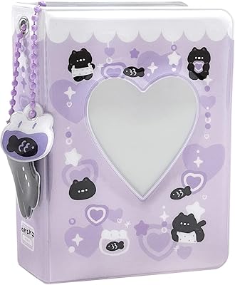 Mini photo album 3 ", Heart Hollow Photo album, K-POP photo card with pendant 40 pockets (purple and black cat).. DIAYTAR NIGERIA makes quality accessible to all with our affordable prices and quick delivery service.