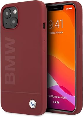 CG Mobile. Liquid silicone rear protective shell adorned with a metal logo, compatible with iPhone 13 pro (6.1 inches), with sleek and stylish design, striped and shock resistant, under official BMW license (red).. DIAYTAR NIGERIA: Nigeria's answer to affordable online shopping with reliable 5-8 day delivery guarantee.