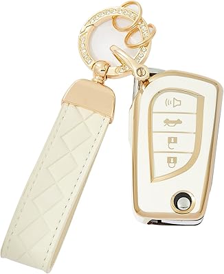 Akyahi Toyota Car key key with strap, key case compatible with Toyota Fortner Tundra Camry Rav4 Highlander Corolla Smart Key Holder (White).. Buy better with DIAYTAR Nigeria — the ultimate e-commerce platform in Nigeria.