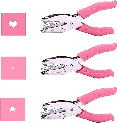 DELFINO 3 pieces mini heart, star, mini 1/16 inch circle -shaped paper hole with tender pink handle for craft paper tinkering clothing labels scrapbooking tool (heart, star, small circle).. DIAYTAR NIGERIA delivers on convenience and affordability with our reliable nationwide shipping.