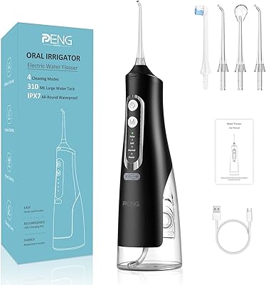 Bing General Water Flosser 310 ml, wireless professional oral irrigator, 360 degree rotation, hidden load port, 4 modes and 4 jet tips, waterproof IPX7, water tank easy to clean (black).. Shop the future with DIAYTAR NIGERIA - thousands of products, unbeatable prices, delivery within a week.