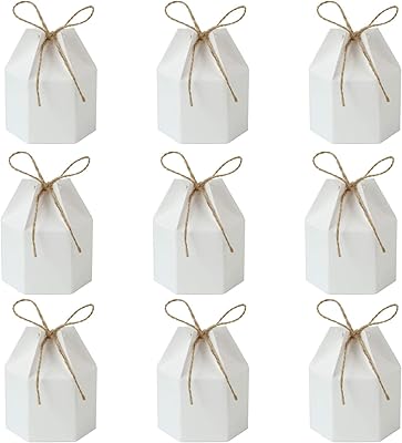 Castwave 50 pieces by Kraft paper package, Creative hexagonal candy gift box with hemp rope, wedding candy package box - White.. For everyday items and more, trust DIAYTAR Nigeria.