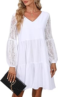 Summer dresses 2023 for women, V -neck, lace lantern, long sleeves, tunic, cute babydoll dress with pocket.. DIAYTAR NIGERIA makes online shopping accessible to all with budget-friendly prices and reliable delivery.