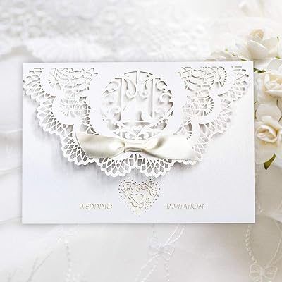 Wedding Invitation Cards, Beanbelry 20x Elegant White Wedding Invitation Cards Laser cuts with hollow flower favors, printable cards and silk ribbon knot for engagement, nuddles celebration, bachelorette party.. DIAYTAR NIGERIA revolutionizes e-commerce with our affordable prices and dependable delivery timeframes.