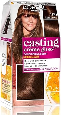 L'Oréal Paris casting cream gloss hair dye, dark chestnut 400, 87.5 g+72 ml.. Shop across categories at DIAYTAR NIGERIA with the confidence of affordable prices and delivery within 8 days.