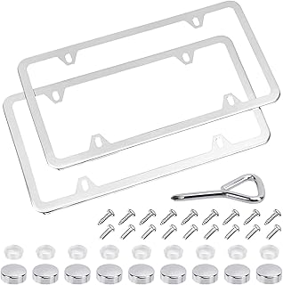 Amazonbasic license plate mounting frame in stainless steel with screw caps, 4 with 2 holes, size 12.2 x 6.3 inches, chrome.. Shop without boundaries at DIAYTAR NIGERIA, offering affordable products with convenient delivery times.