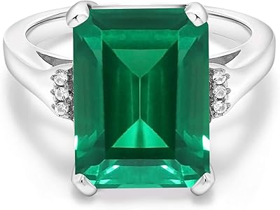 Sterling silver engagement ring 925 Green emerald imitation for women (6.57 ct, emerald size 14 x 10 mm, available in sizes 5, 6, 7, 8, 9), precious mineral stone, synthetic emerald, cubic zirconia.. DIAYTAR Nigeria: Discover more, spend less, and enjoy delivery within 5–8 days.