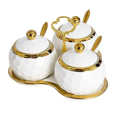 A bowl for sugar, spices and salt with a lid, a spoon and a tray with a modern design for spices, white, 3 pieces.. Shop across boundaries with DIAYTAR NIGERIA's comprehensive platform and budget-friendly delivery.