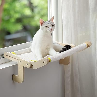Interior window perch in durable plush for cats, hammock, window seat, bed without hole, suction cup, space saving, stable and durable shelf for cats (beige).. More than a store — DIAYTAR Nigeria is your shopping partner.