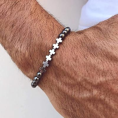 Distinctive bracelet for men embroidered with hematite stone pearls, tiger head motif, handcrafted by Daidiesel.. From office supplies to fashion — DIAYTAR Nigeria brings it fast.