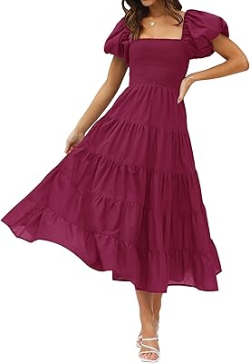 Summer dress for women 2023, square collar, short puffing sleeves, plain color, high waist, mid-length trapezoid dress relaxed with large levels.. Transform your shopping experience with DIAYTAR NIGERIA's vast product selection delivered at unbeatable prices.