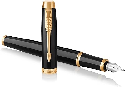 Plume Parker EM pen | Black finish with golden border | Average feather with rechargeable blue ink | gift box.. Enjoy low prices, wide selections, and reliable delivery with DIAYTAR Nigeria.