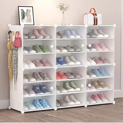 Shoe organizer, shoe storage cabinet, plastic shoe shelves for cupboard, corridor, bedroom, corridor (3 x 6 white).. Discover the joy of online shopping with DIAYTAR NIGERIA's budget-friendly prices and reliable shipping.