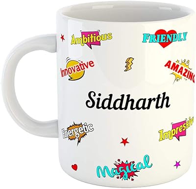 Coffee cup in fanciful ceramic Varish - Happy birthday gift, children's gift, return gift - color - white, name - siddharth.. Why waste time in traffic when you can shop online at DIAYTAR Nigeria? Enjoy convenience, unbeatable prices, and prompt delivery anywhere in Nigeria.