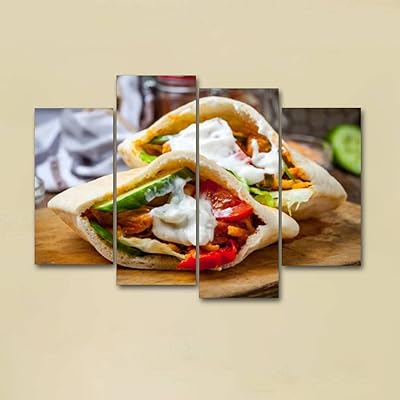 Printing on canvas - Fried chicken meat with vegetables in pita bread - framed wall art images - abstract digital printing - room decoration, desk, house - ready to hang - 4 panels.. DIAYTAR NIGERIA revolutionizes e-commerce with our affordable prices and dependable delivery timeframes.