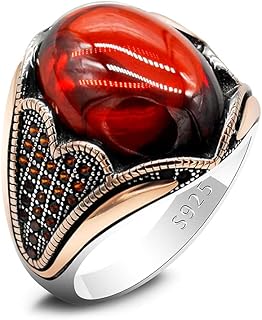 Men's ring more in solid silver made by hand from red agate stone.. Shop from anywhere in Nigeria with DIAYTAR's extensive selection and budget-friendly shipping options.