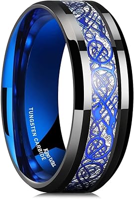 Tungsten carbide Dragon Ring for Men, Size 8 mm, Silver/Blue/Black, Celtic Dragon Pattern, Polished Finish.. Experience the joy of discovery with DIAYTAR NIGERIA's vast catalog and nationwide affordable delivery.