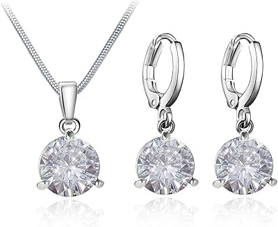 Set of hanging earrings in Sterling 925 silver and hypoallergenic collar in cubic zirconia for women, mm, silver, crystal.. DIAYTAR NIGERIA delivers value, variety, and convenience with our nationwide 5-8 day shipping.