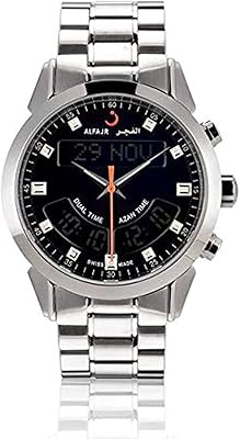 Luxury watch al fajr with stainless steel bracelet for men/digital analog Wa-10s black color.. DIAYTAR NIGERIA combines extensive variety with budget-friendly prices and prompt nationwide delivery.