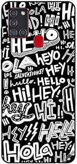 Samsung Galaxy A21S mobile phone protector with the “hi hello tags” sentence printed on it.. Experience the future of online shopping with DIAYTAR NIGERIA's extensive product range and competitive pricing.