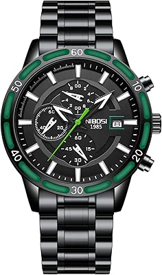Chronograph watch with an analog quartz for men's military watch for man waterproof in stainless steel black display of the date.. DIAYTAR NIGERIA delivers on our promise of variety, affordability, and prompt nationwide service.