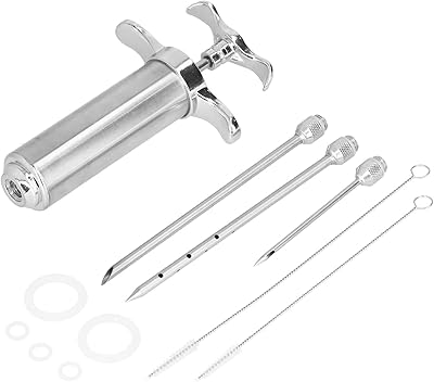 Meat injector, injector in silver stainless steel with 3 barbecue needles, kitchen, roasting, turkey, chicken breast for the house.. DIAYTAR NIGERIA: Transforming how Nigerians shop with our vast selection and nationwide delivery.