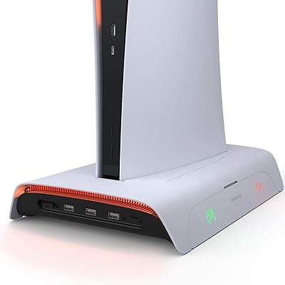 PS5 cooling station with RGB, vertical support kiwihome PS5 with cooling fan by suction and automatic speed, PS5 accessories for PS5 console with charging station, 3 USB hubs, 10 game storage.. Shop from our extensive catalog at DIAYTAR NIGERIA and enjoy doorstep delivery in just 5-8 days.