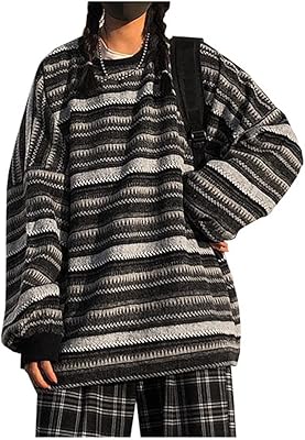 Grunge Fairy Surprised Sweater Y2K Striped Pull Classic Pull Aesthetic Aesthetic Tricotée.. DIAYTAR NIGERIA: Where every purchase is affordable and delivery is always within a week.