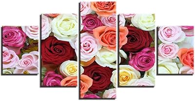 Landscape murals 5 groups of large pink flowers for living room, artistic painting without framework.. Experience the convenience of online shopping with DIAYTAR NIGERIA's reliable 5-8 day delivery service.
