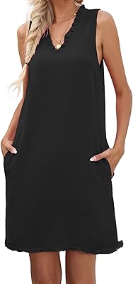 Dresses with ruffles without sleeve for women, deep V -neck, cotton and linen, casual summer dress with pockets.. Your e-commerce hub for everything — DIAYTAR Nigeria has you covered.