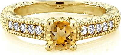 Solitory ring for women plated yellow 18 carat yellow, silver, yellow citrine and white sapphires with special stones (0.88 carat, round shape 5 mm, available in sizes 5, 6, 7, 8, 9).. From fashion trends to home essentials — find it on DIAYTAR Nigeria.