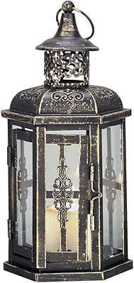 Suspended lantern of vintage style GHY Design of 10 "height, metal candlestick for interior and exterior events, parties, weddings (black with golden brush).. Your shopping needs fulfilled through DIAYTAR NIGERIA's extensive selection and nationwide delivery.