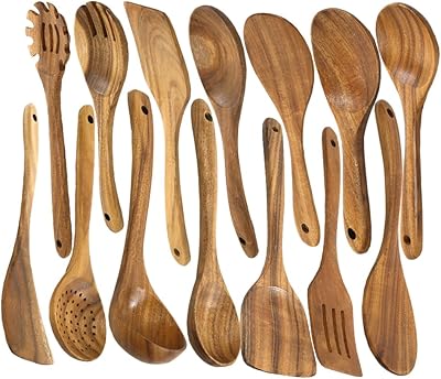 Teak wooden kitchen spatulas, teak wood kitchen battery, lot of 14 - Wooden kitchen utensils for non -stick stoves and kitchen utensils - durable, light and heat resistant.. Your ideal shopping partner, DIAYTAR NIGERIA offers extensive variety with reliable nationwide shipping.