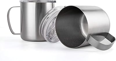 Kript coffee cup in stainless steel with handle and lid.. With DIAYTAR Nigeria, your wishlist becomes reality, fast.