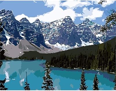White and beautiful snowy mountain landscape, oil paint kit on canvas with 3 brushes for beginners, drawing paint 40 x 50 cm.. DIAYTAR NIGERIA brings the marketplace home to you with affordable prices and delivery in 5-8 days.