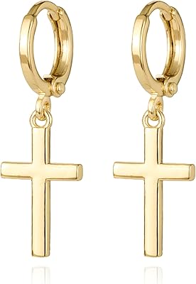 Creole earrings in the shape of silver and gold cross - Small Creole Ear Ears Plated Gold 14 carats with pendant cubic zirconia for women and men.. DIAYTAR Nigeria is your reliable online shopping destination offering an extensive range of products across all categories. Enjoy fast nationwide delivery in just 5 to 8 days and some of the lowest prices in the market.