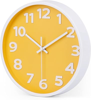 Modern 10-inch, silent, without tick-tac-yellow wall clock, operating on batteries for the decoration of the house, the office and the school, 3D figures easy to read.. No stress, just speed — DIAYTAR Nigeria ships in days.