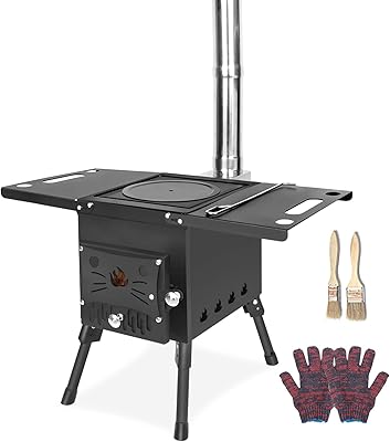 Portable wood stove for outdoor camping, hot tent with chimney pipe to cook, heat and grill (2 brushes).. Order today, receive this week — shopping with DIAYTAR Nigeria is that simple.