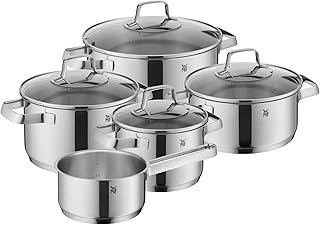 WMF Belmonte Vortilles Set of 5 -piece induction pans with glass cover, stainless steel Poli Cromargan, Set of pots, without coating.. Shop with purpose and save with DIAYTAR NIGERIA's extensive platform and nationwide delivery service.