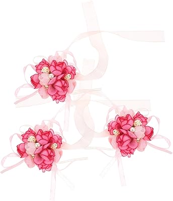 Sthad 3 -piece bridal accessories set, delicate flower handbrade, bracelet decoration, flower jewelry, pink fabric spindle.. DIAYTAR NIGERIA brings the market to your screen with thousands of affordable products delivered to your door.