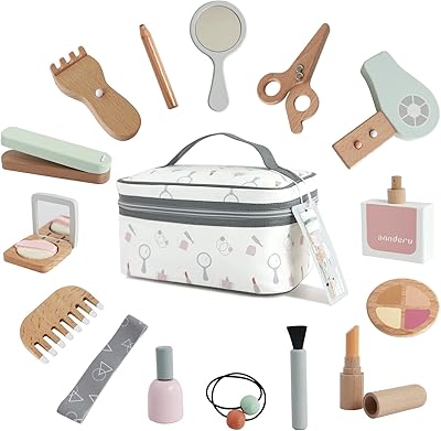 Nonokid wood cosmetic kit, children's luxury makeup kit, children's beauty tools, vanity games for girls 16 pieces.. DIAYTAR Nigeria: Great value, fast delivery, and endless options.