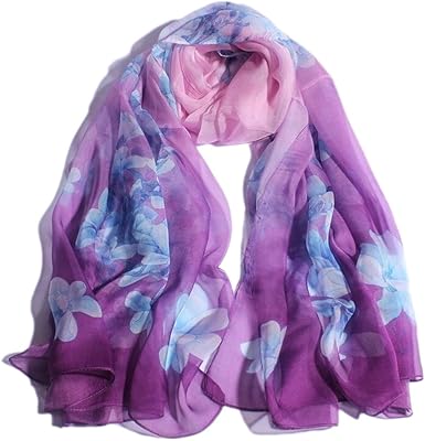 Pink scarf for women, moderate elastic silk scarf print for travel/party/wedding/meetings, size 43*70 "Silk scarf (color: purple blue flower).. DIAYTAR NIGERIA brings the market to your fingertips with affordable prices and swift delivery services.