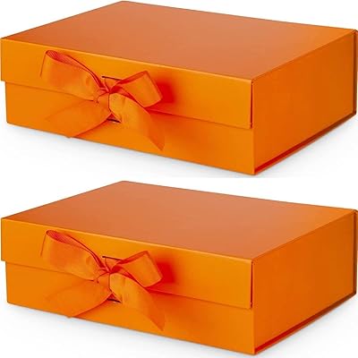 Thumins cardboard gift box, large empty gift box for woman surprise, gift cards with folding ribbons for Christmas, valentine's house, wedding ... (orange-pack of 2, 27 x 19 x 8 cm).. DIAYTAR NIGERIA: Where quality meets affordability, with thousands of products delivered in less than 8 days.